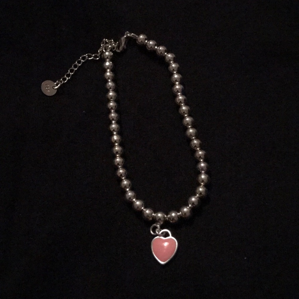 Cute 925 silver beaded bracelet with heart charm